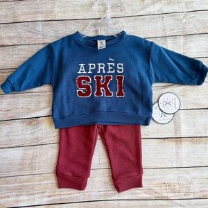 Chickpea Après Ski 2-Piece Set 3-6M Blue Sweatshirt Burgundy Joggers NWT